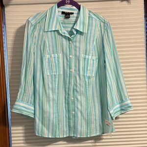 Style & Company Aqua and White Striped Shimmer Shirt.